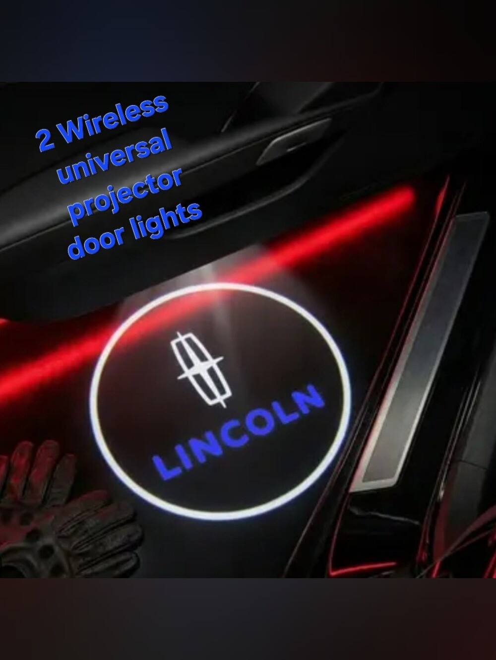 2 Universal wireless Lincoln door projector logo Lights no tools Easy Install